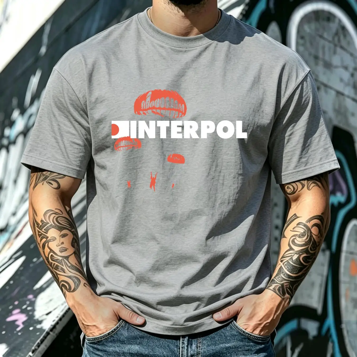 洗い加工Tシャツ、インターポール、ロック、コットン、黒、新品 - Streetwear Brand Vintage のレビューと価格